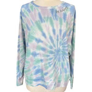 Grayson Threads Multicolor Tie Dye Embroidered Be Happy Lightweight Sweatshirt-M